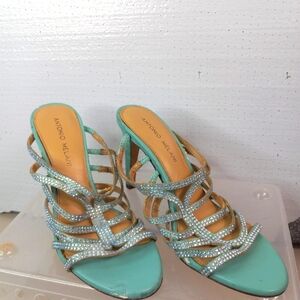 Antonio Melani 8 Aqua Rhinestone Strappy Sandals Stiletto Heels
